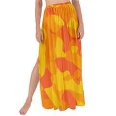 Orange And Yellow Camouflage Pattern Maxi Chiffon Tie-up Sarong by SpinnyChairDesigns