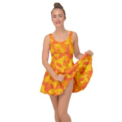 Orange And Yellow Camouflage Pattern Inside Out Casual Dress by SpinnyChairDesigns