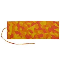 Orange And Yellow Camouflage Pattern Roll Up Canvas Pencil Holder (m) by SpinnyChairDesigns