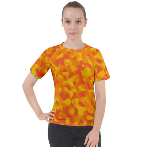 Orange And Yellow Camouflage Pattern Women s Sport Raglan Tee by SpinnyChairDesigns