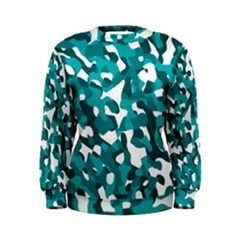 Teal And White Camouflage Pattern Women s Sweatshirt by SpinnyChairDesigns