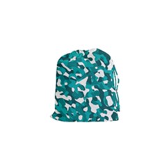 Teal And White Camouflage Pattern Drawstring Pouch (xs) by SpinnyChairDesigns