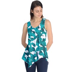 Teal And White Camouflage Pattern Sleeveless Tunic by SpinnyChairDesigns