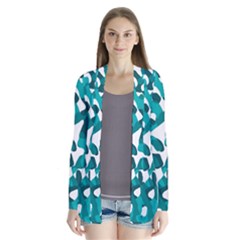 Teal And White Camouflage Pattern Drape Collar Cardigan by SpinnyChairDesigns