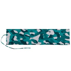 Teal And White Camouflage Pattern Roll Up Canvas Pencil Holder (l) by SpinnyChairDesigns