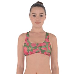 Pink And Green Camouflage Pattern Got No Strings Sports Bra by SpinnyChairDesigns