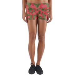 Pink And Green Camouflage Pattern Yoga Shorts by SpinnyChairDesigns