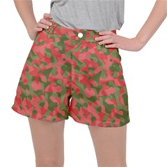 Pink And Green Camouflage Pattern Ripstop Shorts by SpinnyChairDesigns