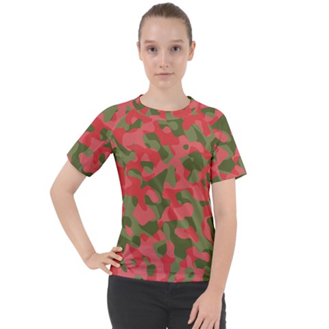 Pink And Green Camouflage Pattern Women s Sport Raglan Tee by SpinnyChairDesigns