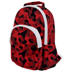 Red And Black Camouflage Pattern Rounded Multi Pocket Backpack by SpinnyChairDesigns