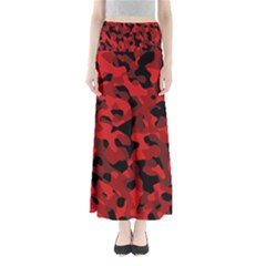 Red And Black Camouflage Pattern Full Length Maxi Skirt by SpinnyChairDesigns