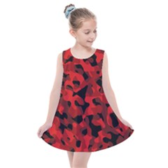 Red And Black Camouflage Pattern Kids  Summer Dress by SpinnyChairDesigns