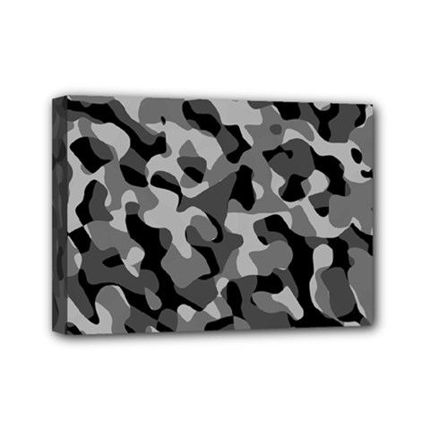 Grey And Black Camouflage Pattern Mini Canvas 7  X 5  (stretched) by SpinnyChairDesigns