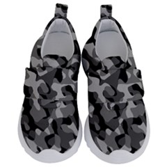 Grey And Black Camouflage Pattern Kids  Velcro No Lace Shoes by SpinnyChairDesigns