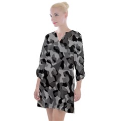 Grey And Black Camouflage Pattern Open Neck Shift Dress by SpinnyChairDesigns