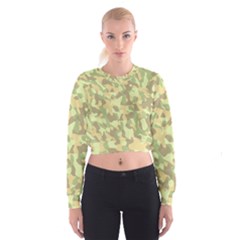 Light Green Brown Yellow Camouflage Pattern Cropped Sweatshirt by SpinnyChairDesigns