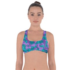 Purple And Teal Camouflage Pattern Got No Strings Sports Bra by SpinnyChairDesigns