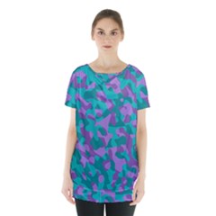 Purple And Teal Camouflage Pattern Skirt Hem Sports Top by SpinnyChairDesigns