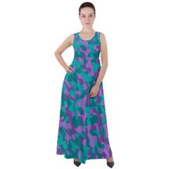 Purple And Teal Camouflage Pattern Empire Waist Velour Maxi Dress by SpinnyChairDesigns