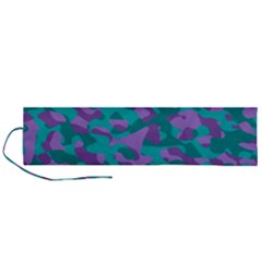 Purple And Teal Camouflage Pattern Roll Up Canvas Pencil Holder (l) by SpinnyChairDesigns