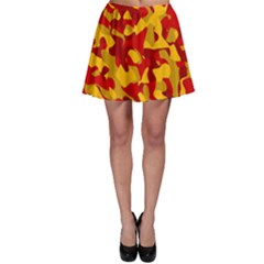 Red And Yellow Camouflage Pattern Skater Skirt by SpinnyChairDesigns