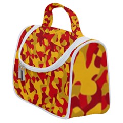 Red And Yellow Camouflage Pattern Satchel Handbag by SpinnyChairDesigns