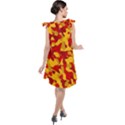 Red and Yellow Camouflage Pattern Tie Up Tunic Dress View2