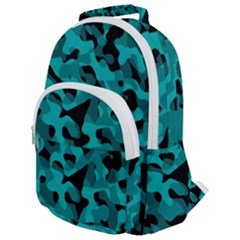 Black And Teal Camouflage Pattern Rounded Multi Pocket Backpack by SpinnyChairDesigns