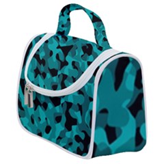 Black And Teal Camouflage Pattern Satchel Handbag by SpinnyChairDesigns