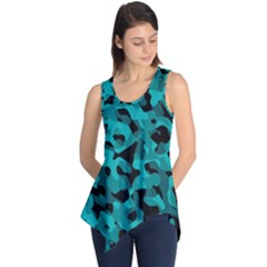 Black And Teal Camouflage Pattern Sleeveless Tunic by SpinnyChairDesigns