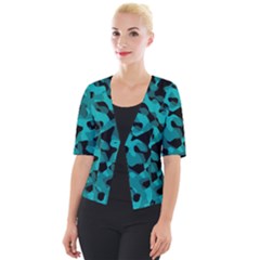 Black And Teal Camouflage Pattern Cropped Button Cardigan by SpinnyChairDesigns