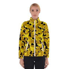 Black And Yellow Camouflage Pattern Winter Jacket by SpinnyChairDesigns