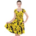 Black and Yellow Camouflage Pattern Cap Sleeve Midi Dress View1