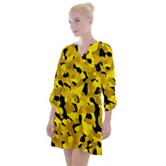 Black And Yellow Camouflage Pattern Open Neck Shift Dress by SpinnyChairDesigns