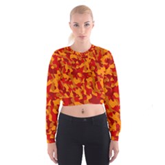 Red And Orange Camouflage Pattern Cropped Sweatshirt by SpinnyChairDesigns