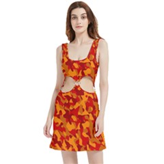 Red And Orange Camouflage Pattern Velvet Cutout Dress by SpinnyChairDesigns