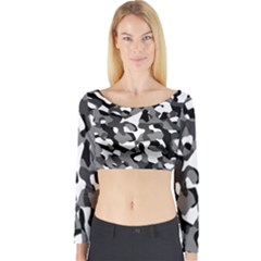 Black And White Camouflage Pattern Long Sleeve Crop Top by SpinnyChairDesigns