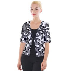 Black And White Camouflage Pattern Cropped Button Cardigan by SpinnyChairDesigns