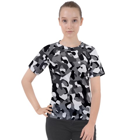 Black And White Camouflage Pattern Women s Sport Raglan Tee by SpinnyChairDesigns