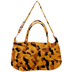 Orange And Black Camouflage Pattern Removal Strap Handbag by SpinnyChairDesigns