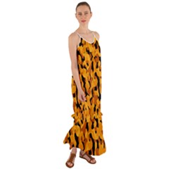 Orange And Black Camouflage Pattern Cami Maxi Ruffle Chiffon Dress by SpinnyChairDesigns