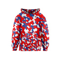 Red White Blue Camouflage Pattern Kids  Pullover Hoodie by SpinnyChairDesigns