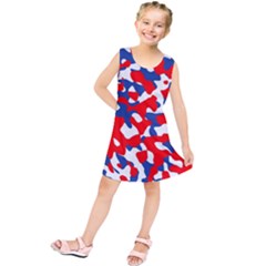 Red White Blue Camouflage Pattern Kids  Tunic Dress by SpinnyChairDesigns