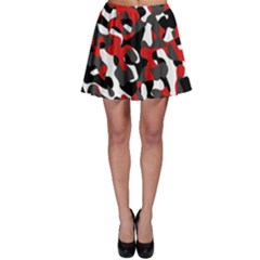 Black Red White Camouflage Pattern Skater Skirt by SpinnyChairDesigns