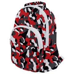 Black Red White Camouflage Pattern Rounded Multi Pocket Backpack by SpinnyChairDesigns