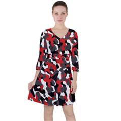 Black Red White Camouflage Pattern Ruffle Dress by SpinnyChairDesigns