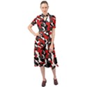 Black Red White Camouflage Pattern Keyhole Neckline Chiffon Dress View1