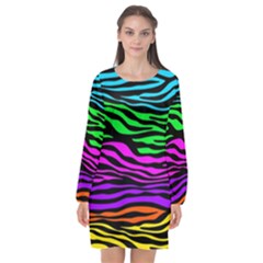 Colorful Zebra Long Sleeve Chiffon Shift Dress  by Angelandspot