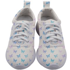 Light Blue Pink Butterflies Pattern Kids Athletic Shoes by SpinnyChairDesigns