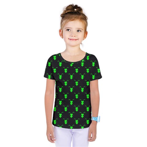 Neon Green Bug Insect Heads On Black Kids  One Piece Tee by SpinnyChairDesigns